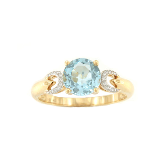 Anillo ASMAR topacio azul con brillantes en oro amarillo de 14 ktes