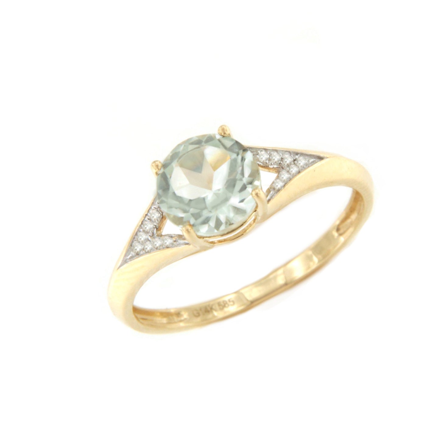 Anillo PIA amatista verde y brillantes en oro blanco y amarillo de 14 ktes