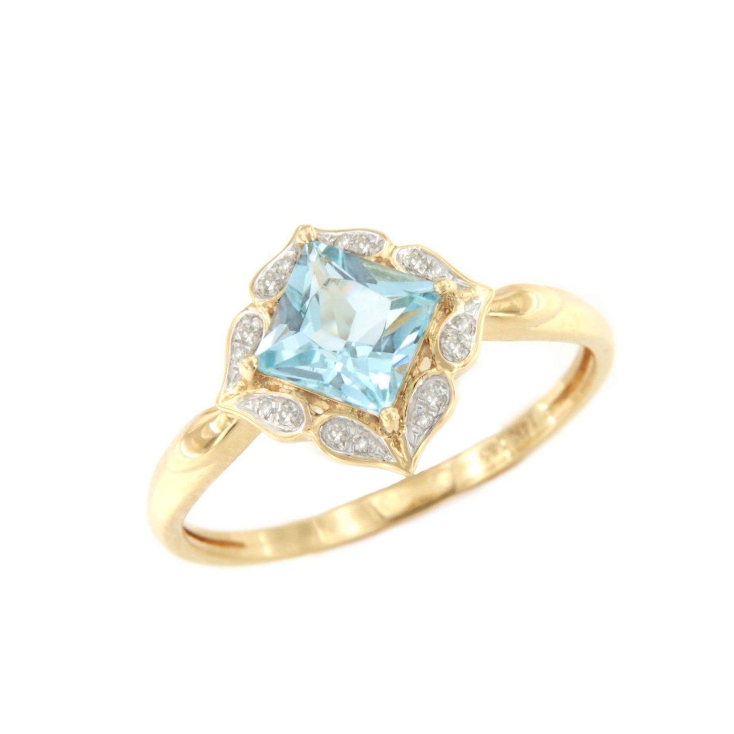 Anillo ALBASTRO topacio azul con brillantes en oro amarillo de 14 ktes