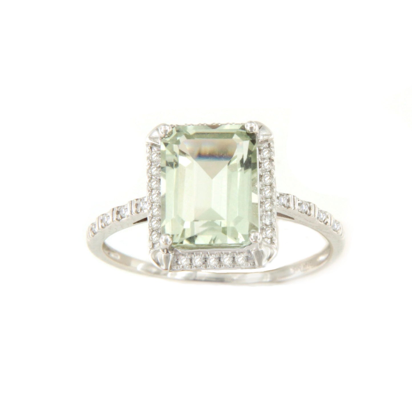 Anillo PLANDO con amatista verde y brillantes en oro blanco de 14 ktes