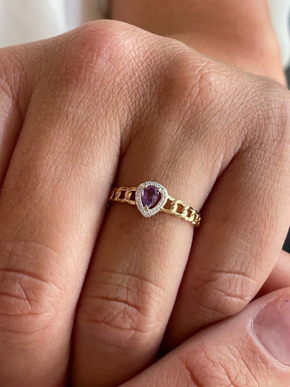 Anillo TICIO con amatista y brillantes en oro amarillo y blanco de 14 ktes