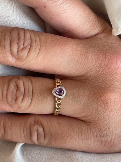 Anillo TICIO con amatista y brillantes en oro amarillo y blanco de 14 ktes