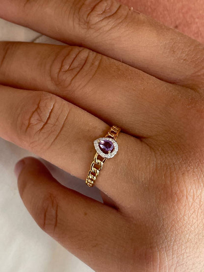 Anillo TICIO con amatista y brillantes en oro amarillo y blanco de 14 ktes