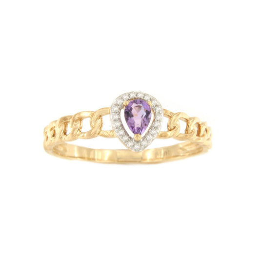 Anillo TICIO con amatista y brillantes en oro amarillo y blanco de 14 ktes