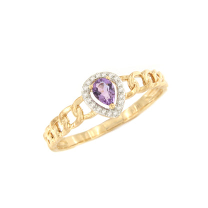 Anillo TICIO con amatista y brillantes en oro amarillo y blanco de 14 ktes