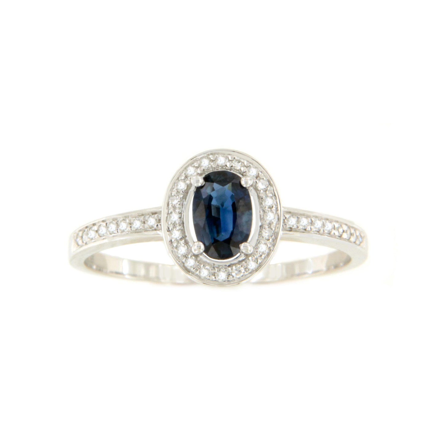 Anillo HALICA en zafiro oval con brillantes en oro blanco de 14 ktes