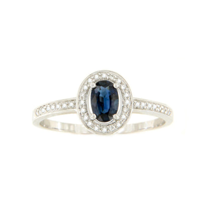 Anillo HALICA en zafiro oval con brillantes en oro blanco de 14 ktes