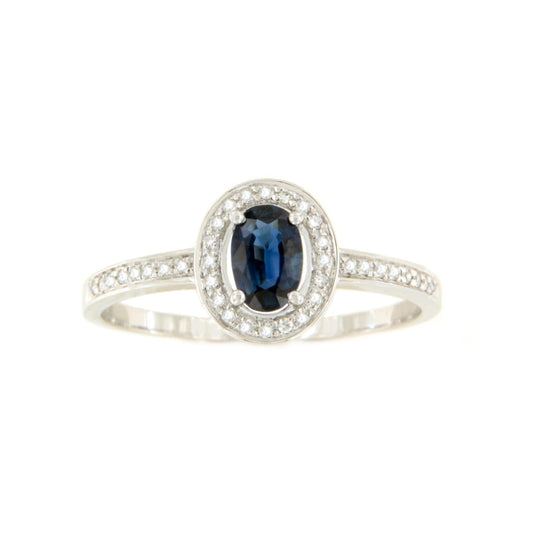 Anillo HALICA en zafiro oval con brillantes en oro blanco de 14 ktes
