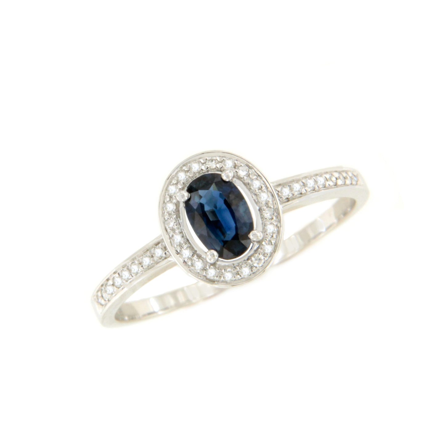 Anillo HALICA en zafiro oval con brillantes en oro blanco de 14 ktes