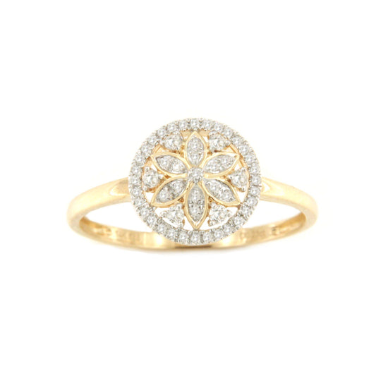 Anillo CENAT con brillantes en oro amarillo y blanco de 14 ktes.