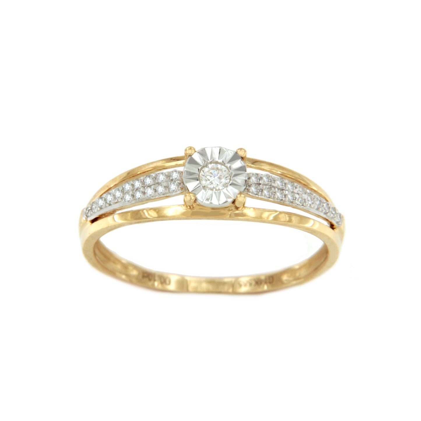 Anillo MENTO con brillantes en oro amarillo y blanco de 14 ktes.