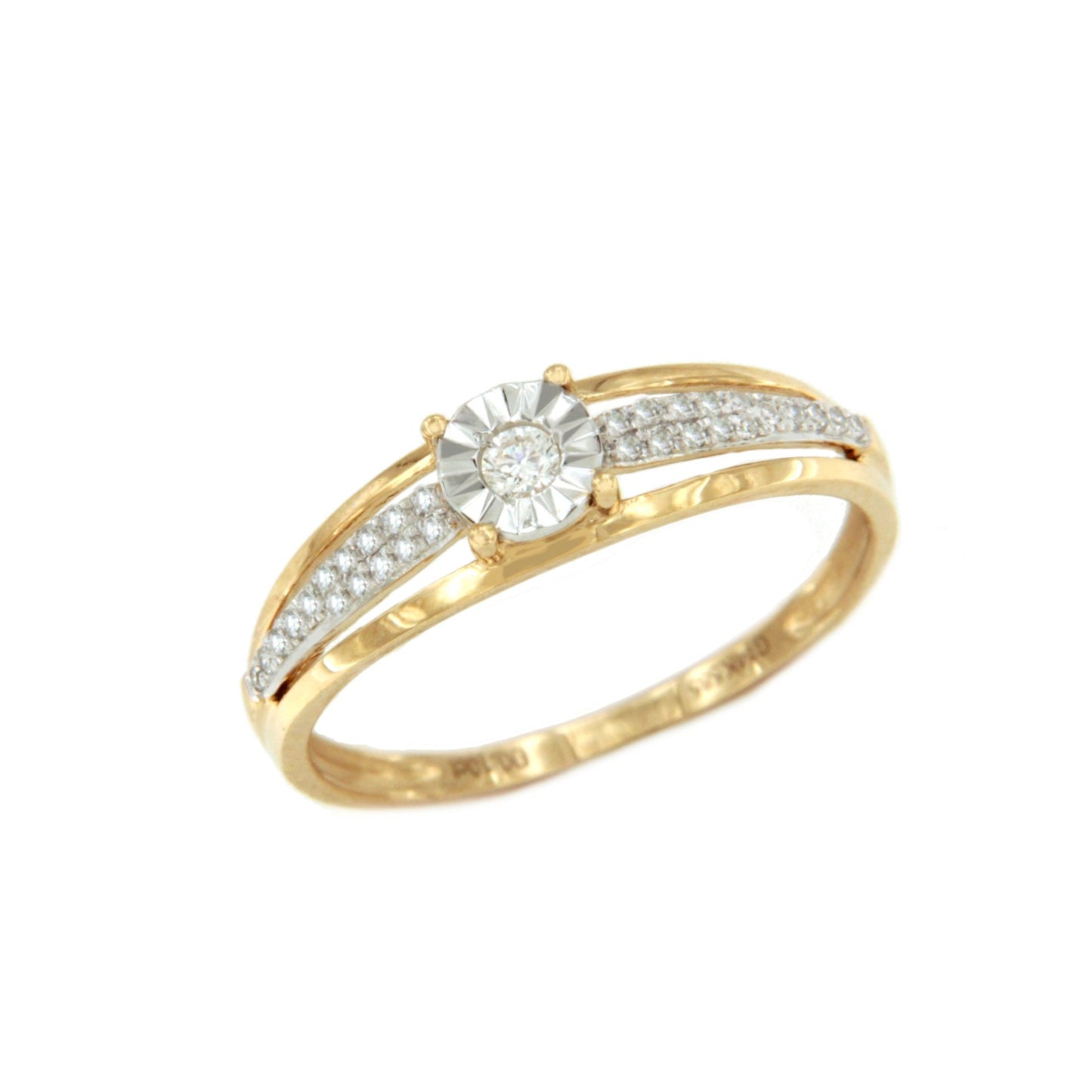 Anillo MENTO con brillantes en oro amarillo y blanco de 14 ktes.