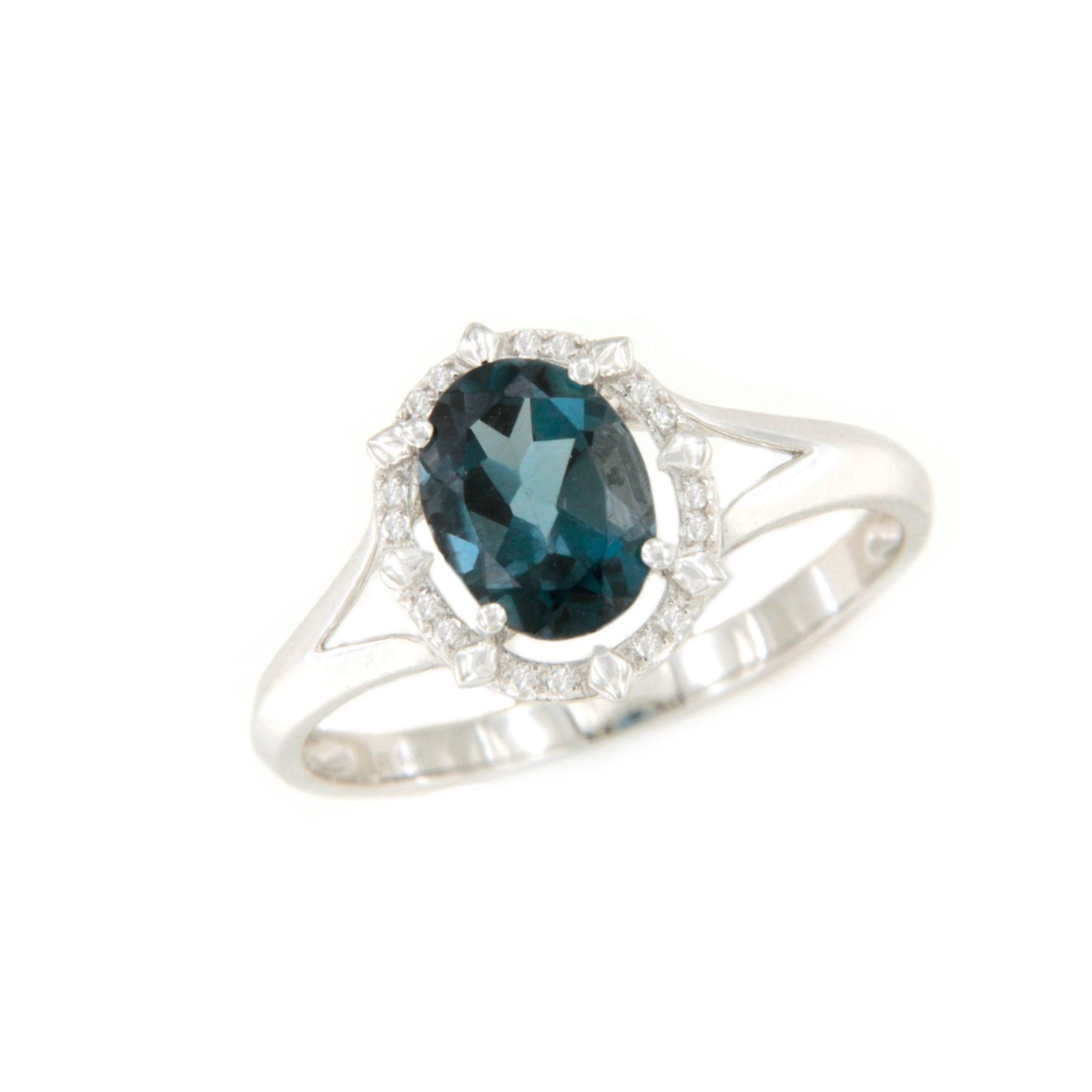 Anillo PALANKA topacio azul con brillantes en oro blanco de 14 ktes