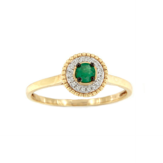 Anillo DIRNA con esmeralda y brillantes en oro amarillo y blanco de 14 ktes.