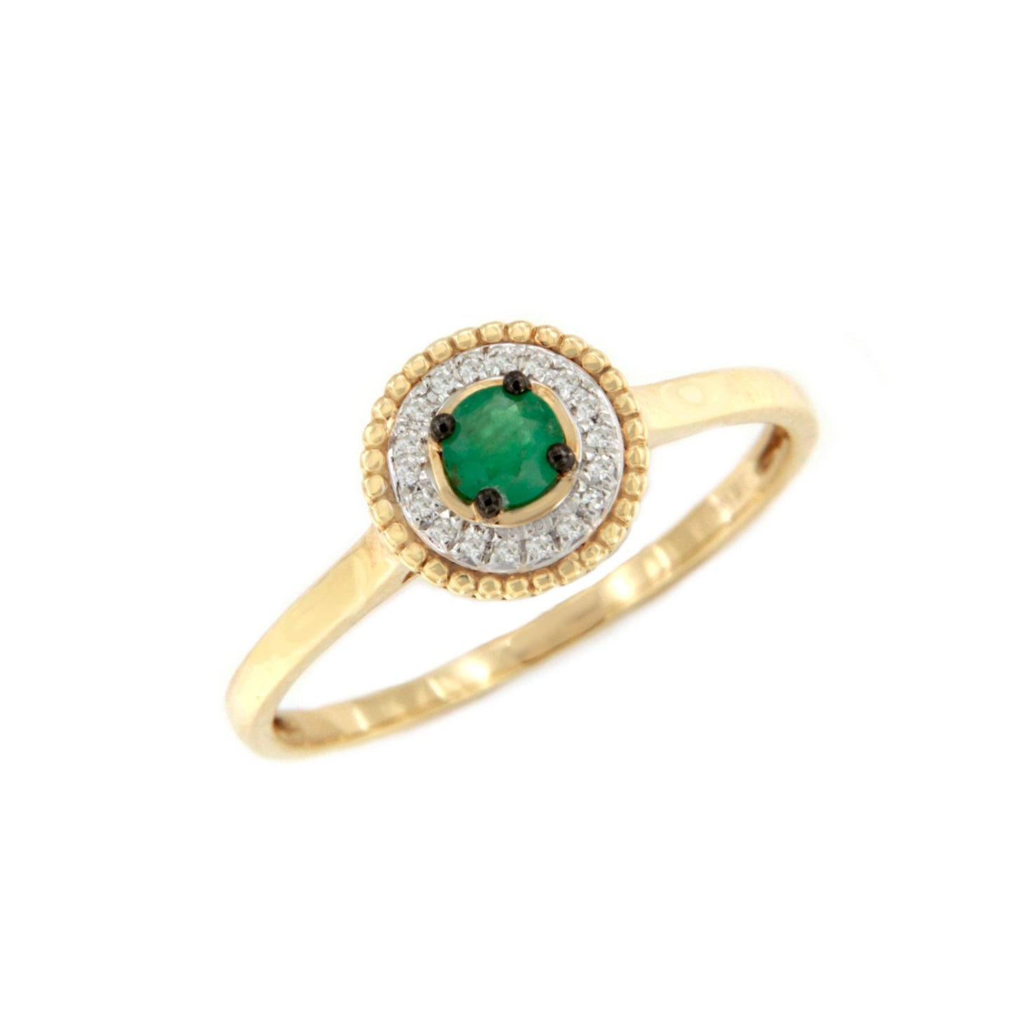 Anillo DIRNA con esmeralda y brillantes en oro amarillo y blanco de 14 ktes.