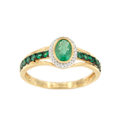 Anillo LIKA con esmeralda y brillantes en oro amarillo y blanco de 14 ktes.