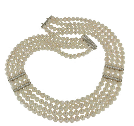 Collar FILIGRANO de perlas chinas con entrepiezas de plata y circonitas