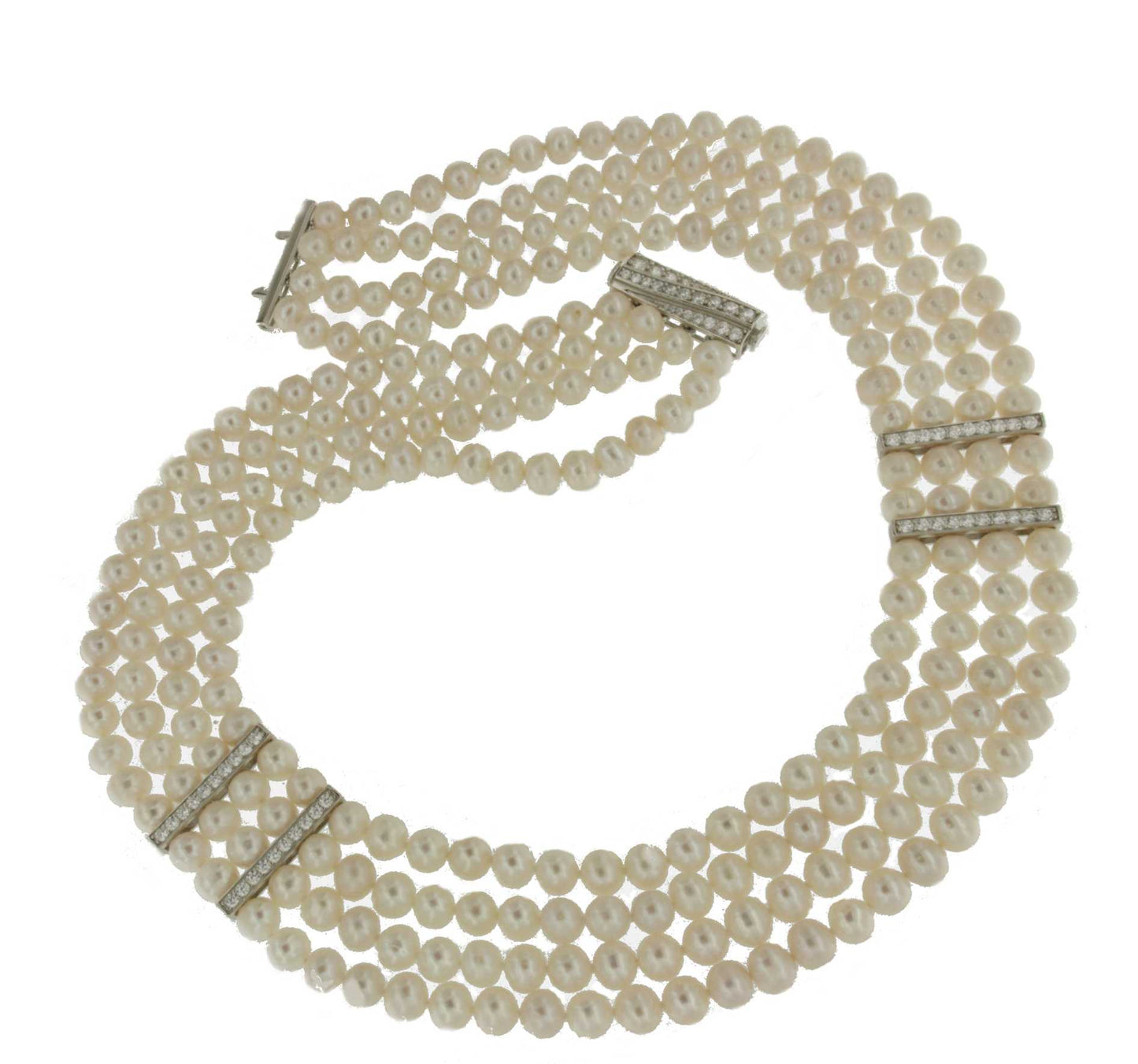 Collar FILIGRANO de perlas chinas con entrepiezas de plata y circonitas