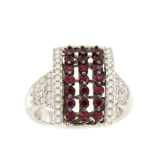 Anillo ALGETE en oro blanco 18 kilates con rubies y brillantes