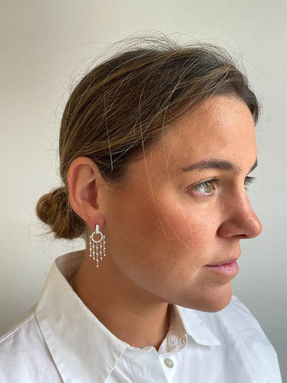 Pendientes GABRIELA art decó de 18 ktes  con hileras de brillantes