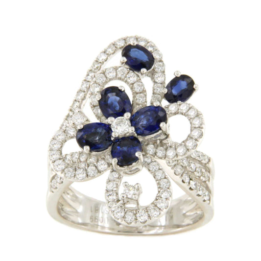 Anillo MANRESA en oro blanco 18 kilates con zafiros ovales y brillantes.