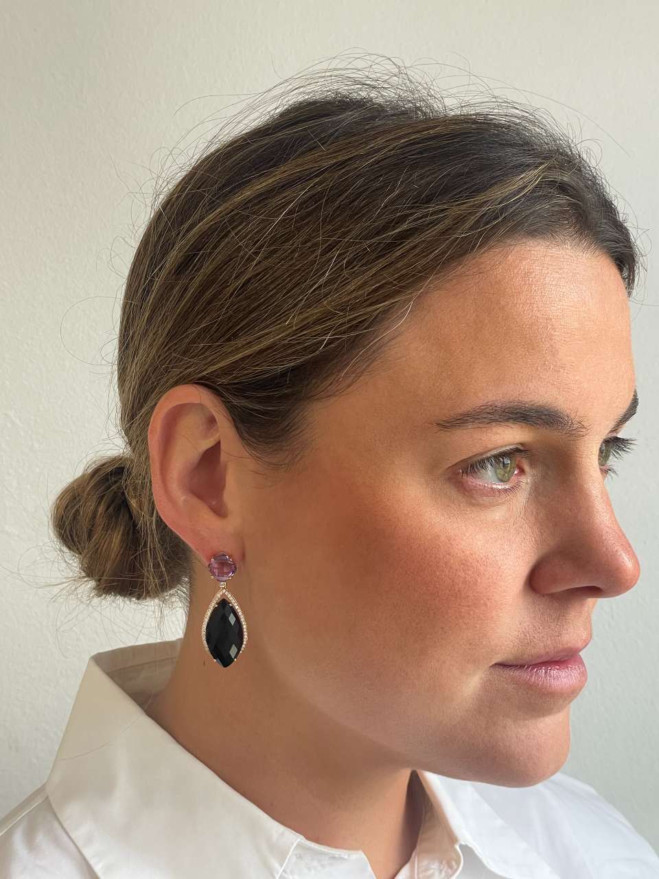 Pendientes SANDRA largos de oro rosa con amatista y onix