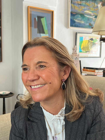 Long rose gold earrings with irregular stones