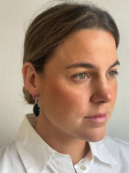 Pendientes SANDRA largos de oro rosa con amatista y onix