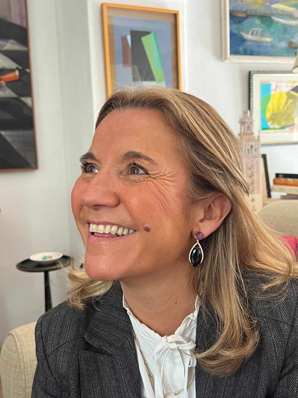 Long rose gold earrings with irregular stones