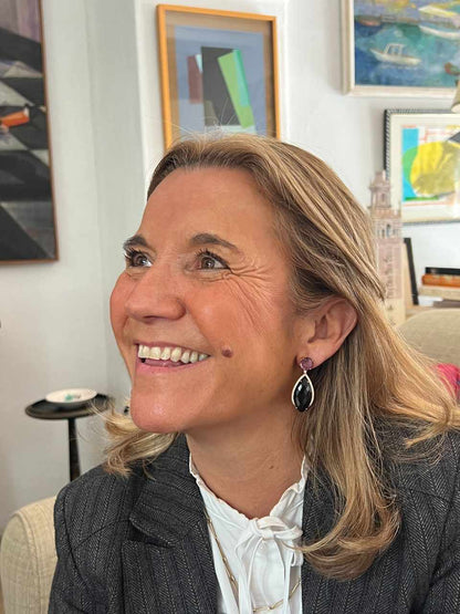 Long rose gold earrings with irregular stones