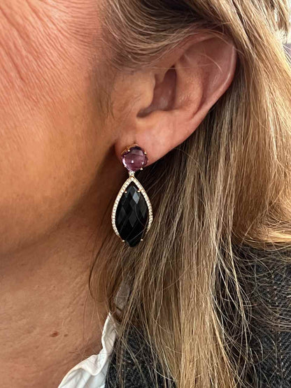 Long rose gold earrings with irregular stones