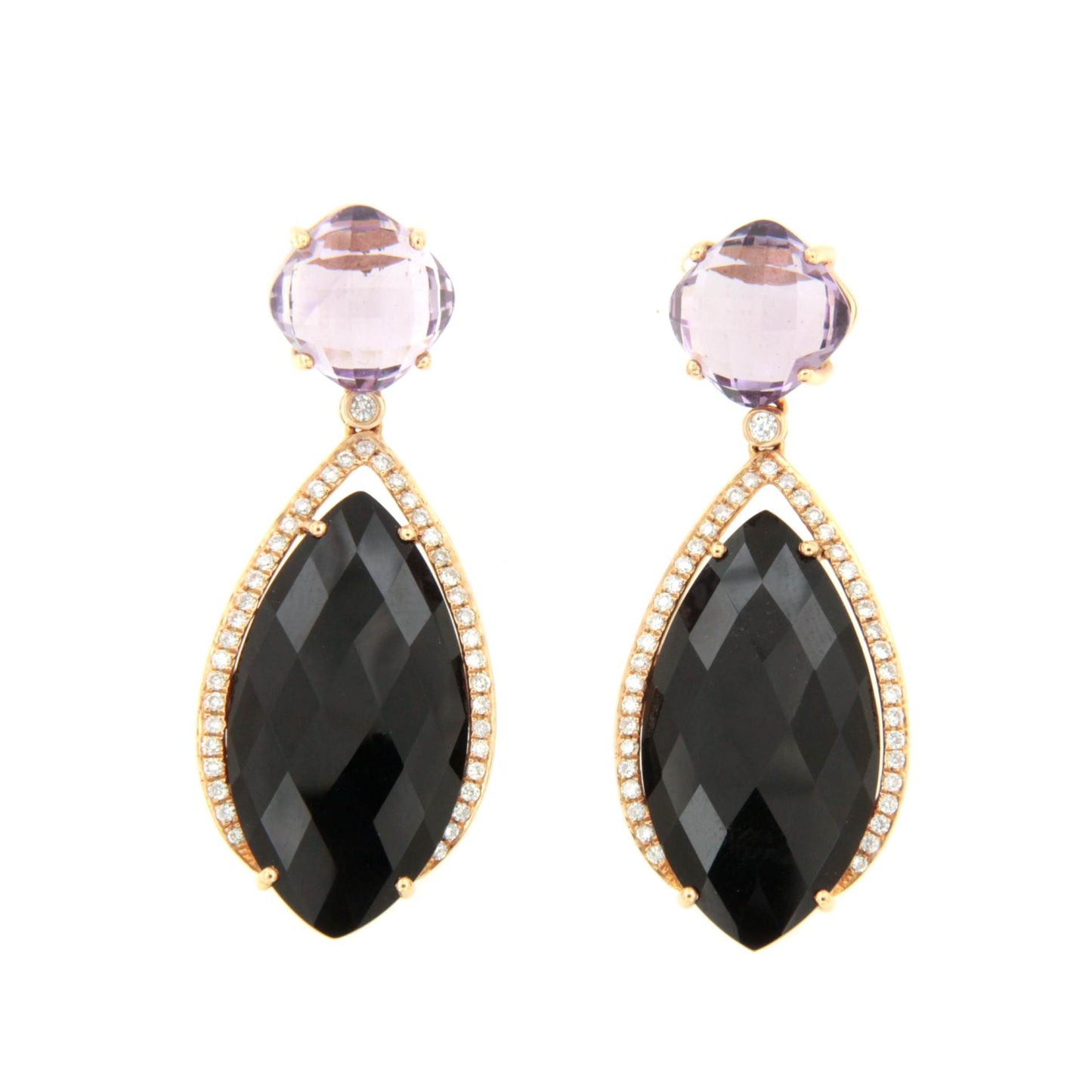 Long rose gold earrings with irregular stones