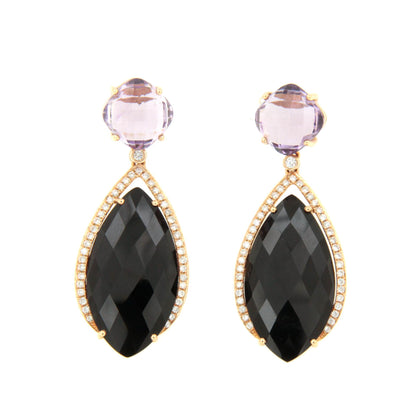 Long rose gold earrings with irregular stones