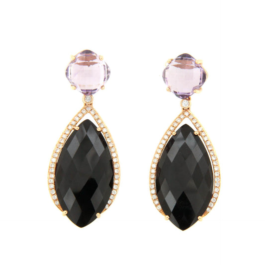 Pendientes SANDRA largos de oro rosa con amatista y onix