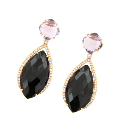 Long rose gold earrings with irregular stones