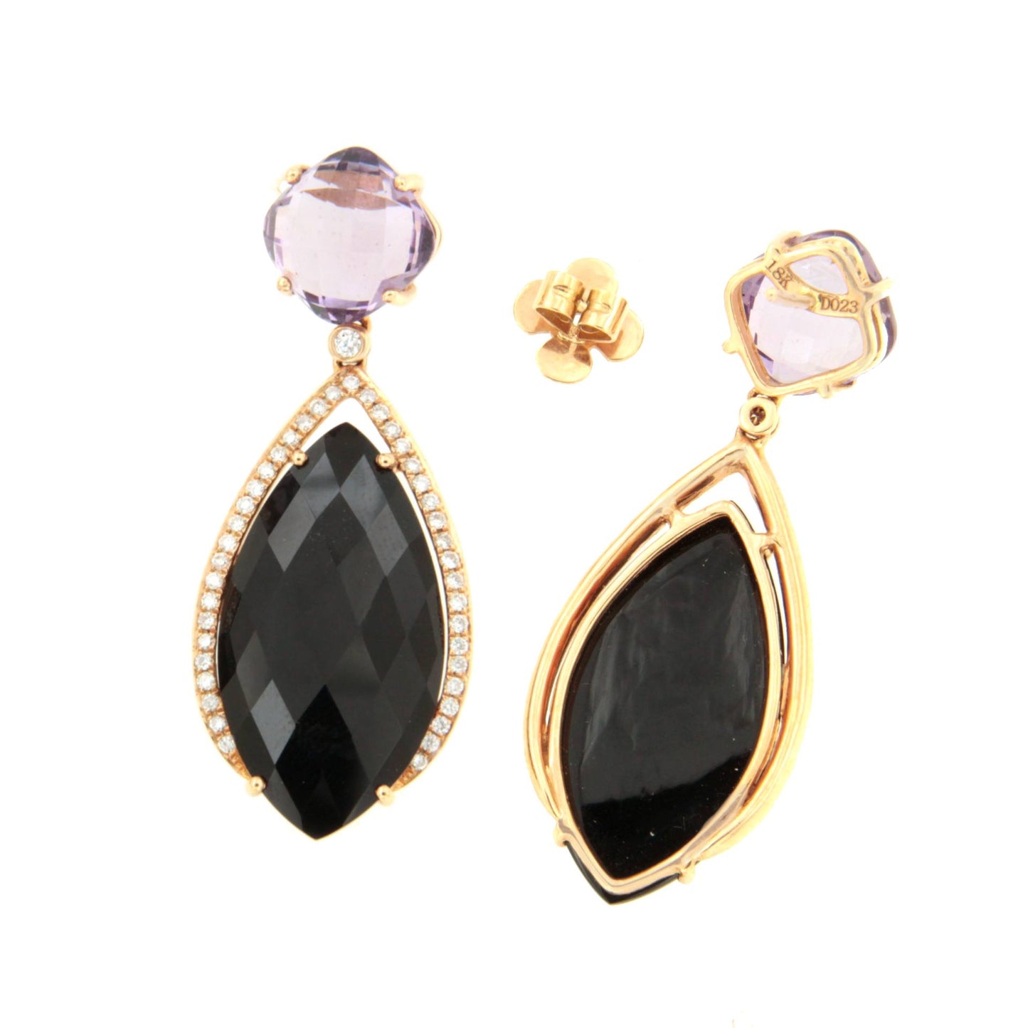 Long rose gold earrings with irregular stones