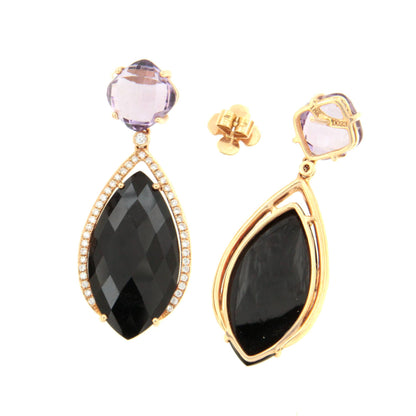 Long rose gold earrings with irregular stones