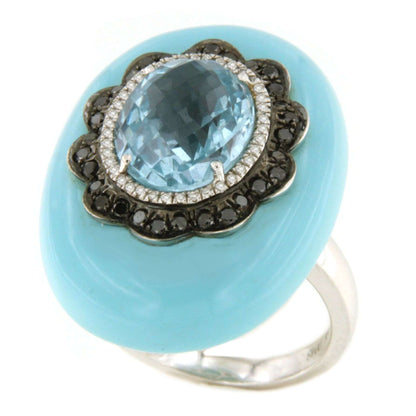Anillo BARQUERA turquesa con aguamarina y brillantes en oro blanco 18 ktes