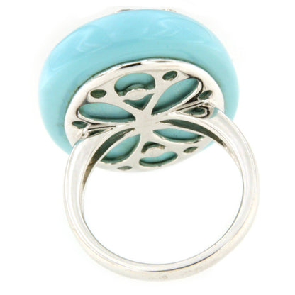 Anillo BARQUERA turquesa con aguamarina y brillantes en oro blanco 18 ktes