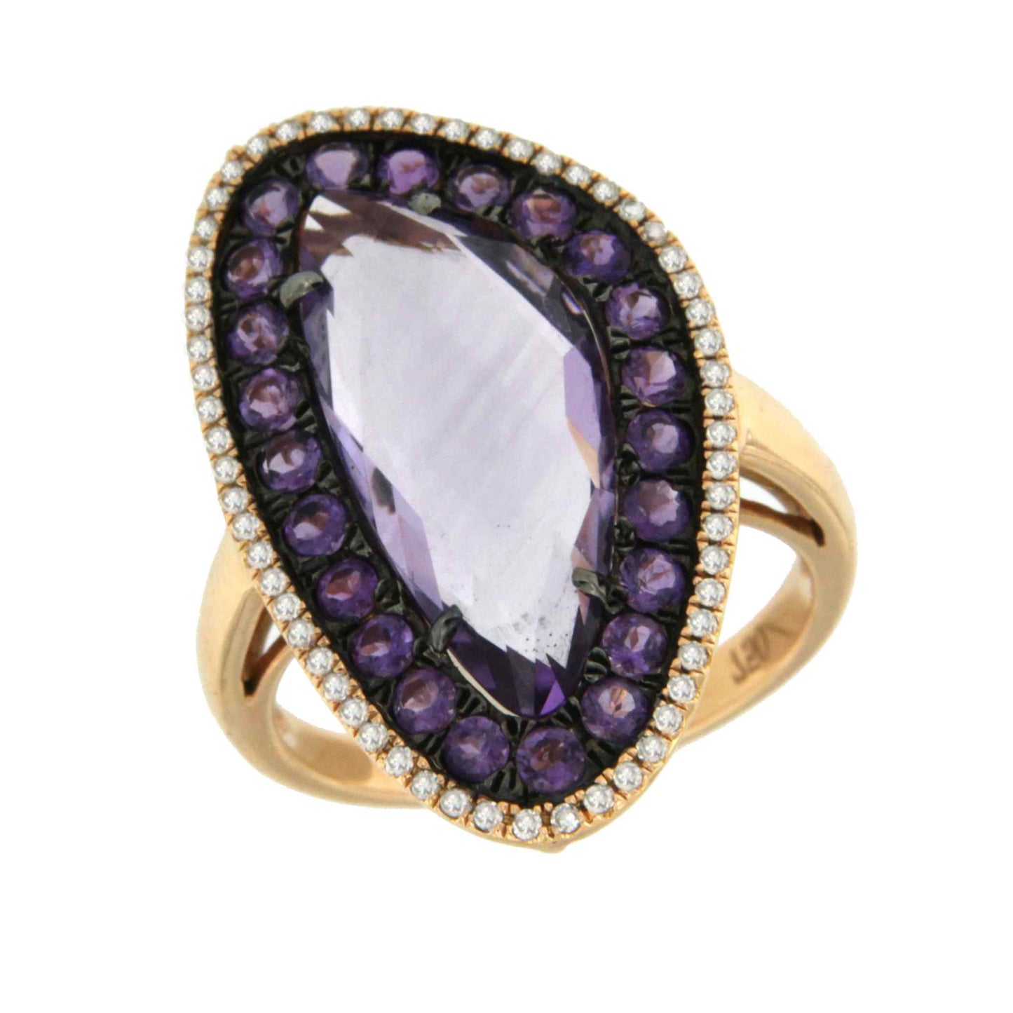 MILONGA, rose gold ring with diamond and amethyst