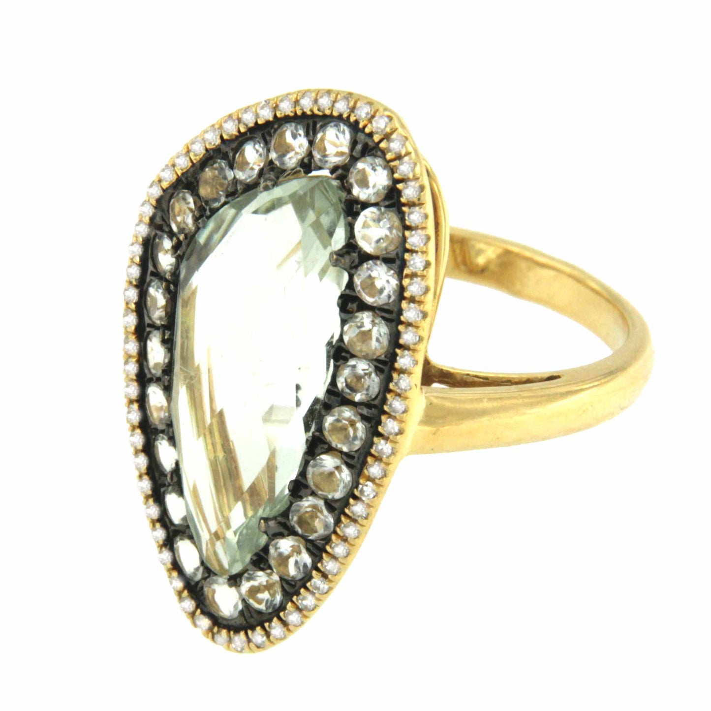 FOXTROT, Gold ring with diamonds and green amethyst