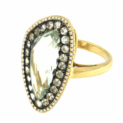 FOXTROT, Gold ring with diamonds and green amethyst