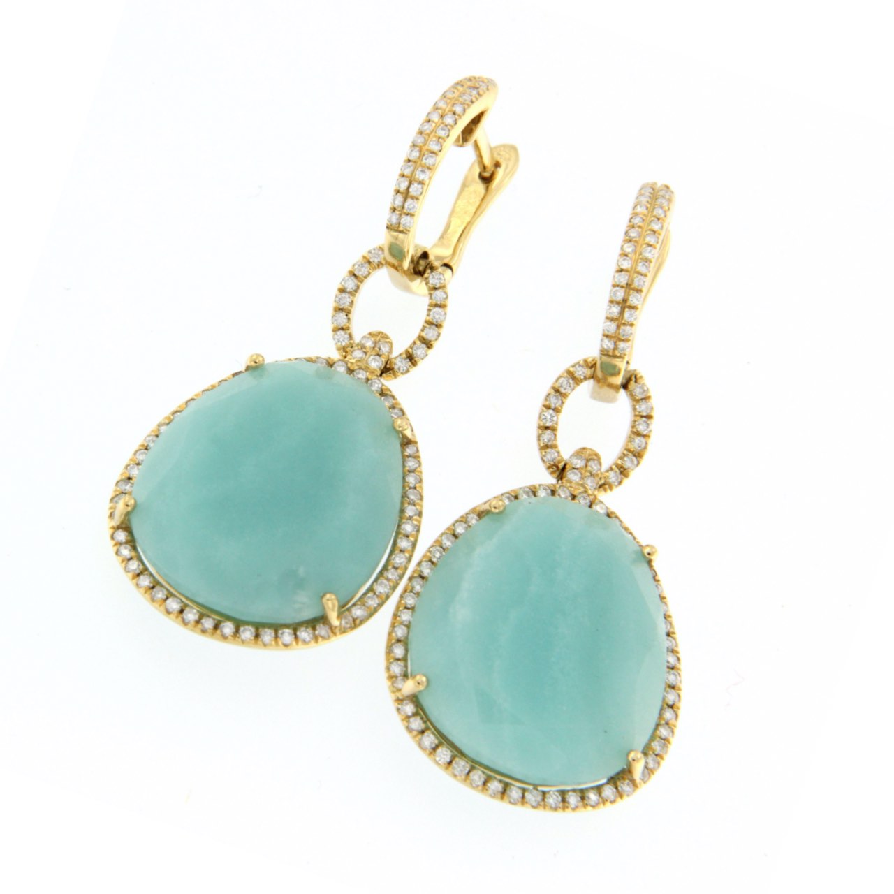 LOTTO, pendientes largos de oro con diamantes y amazonite