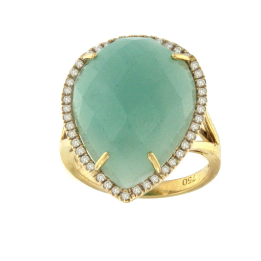 FROSINONE, Anillo de oro y diamantes con amazonite