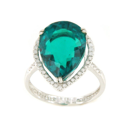 Anillo AMURRIO centro esmeralda pera con brillante en oro 18 ktes