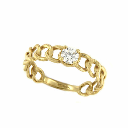 Anillo ELVAS oro amarillo de 18 kilates en brazo barbado con circonita