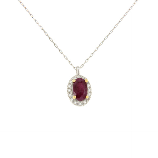 Gargantilla CIRUELA con colgante oro blanco 18 ktes brillantes y piedra