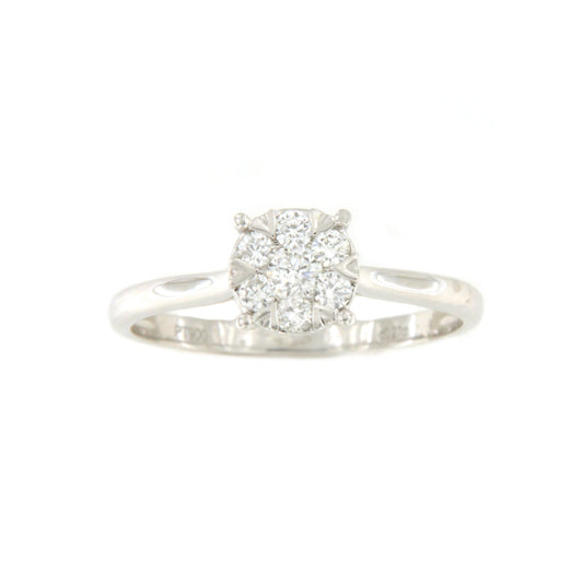 Anillo TEJOCOTE roseta con brillantes sobre 4 garras en oro blanco de 18 ktes