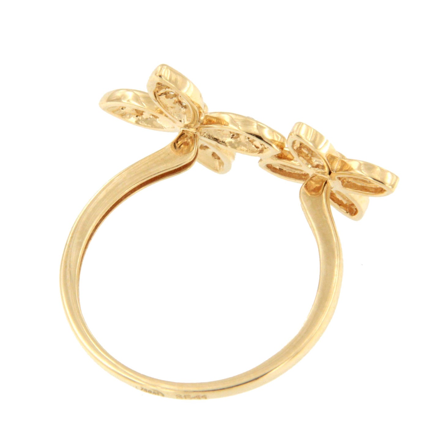 Anillo CAQUI centro con flores y brillantes en oro amarillo de 18 kilates