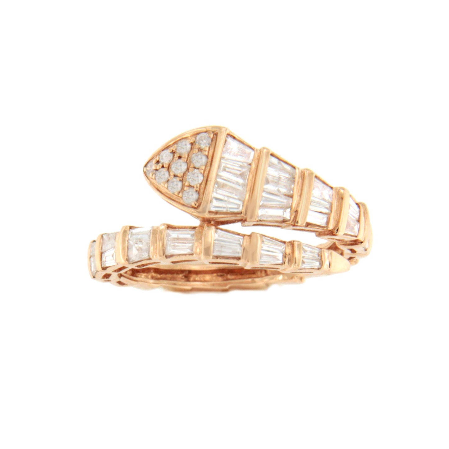 Anillo PLATANO serpiente en oro rosa 18 ktes con brillantes y baguettes